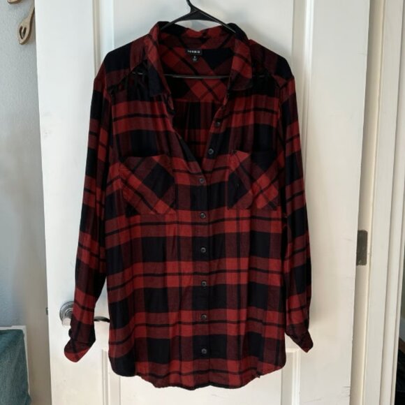 torrid Tops - Torrid Red Black Buffalo Plaid Flannel Button Down Strappy Shoulder Cutout Top 3